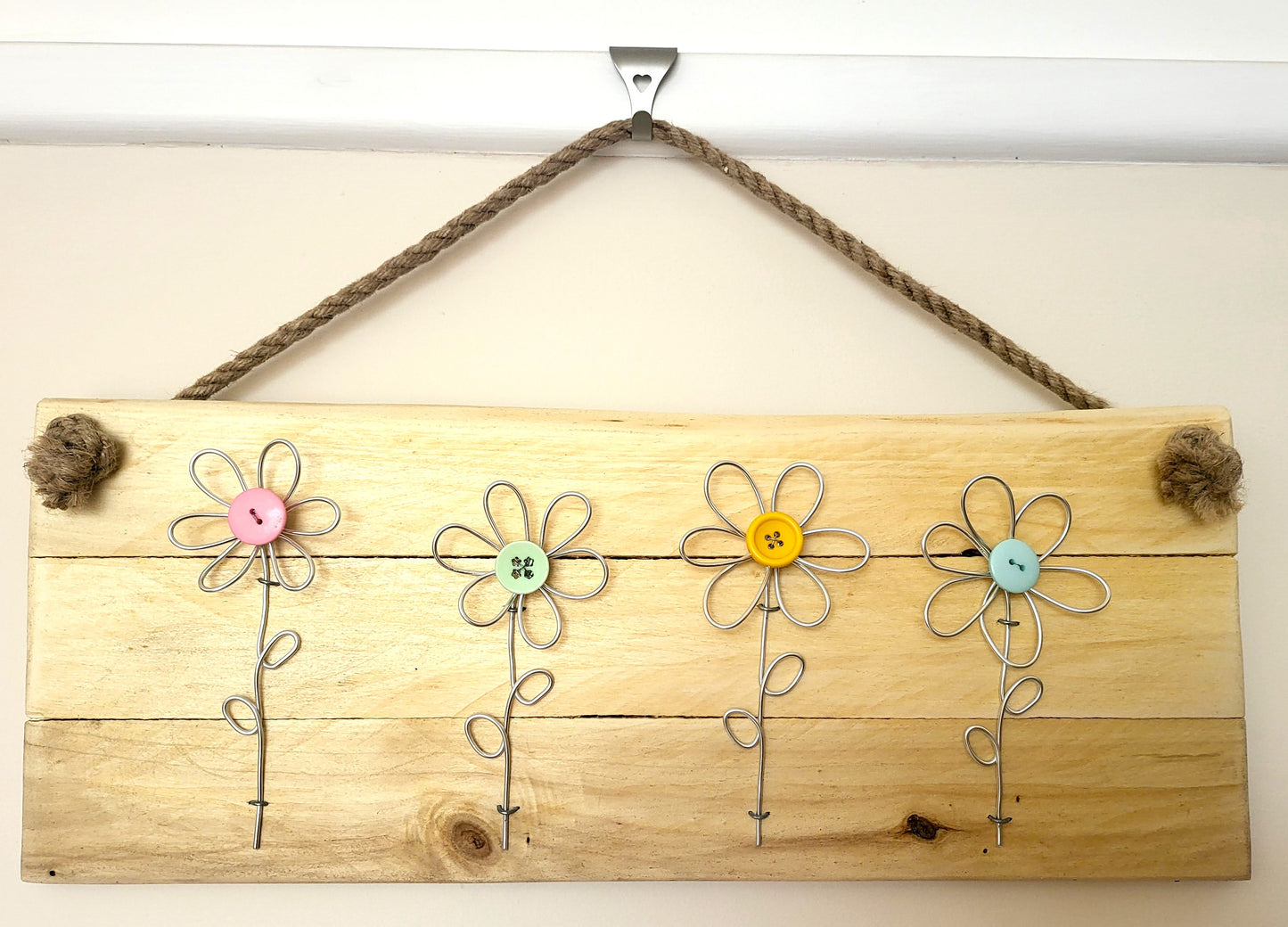 Flowers wire - on wooden slats #2