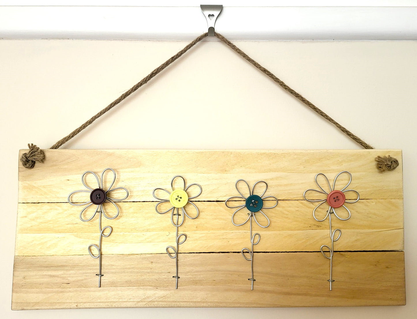 Flowers wire - on wooden slats #1